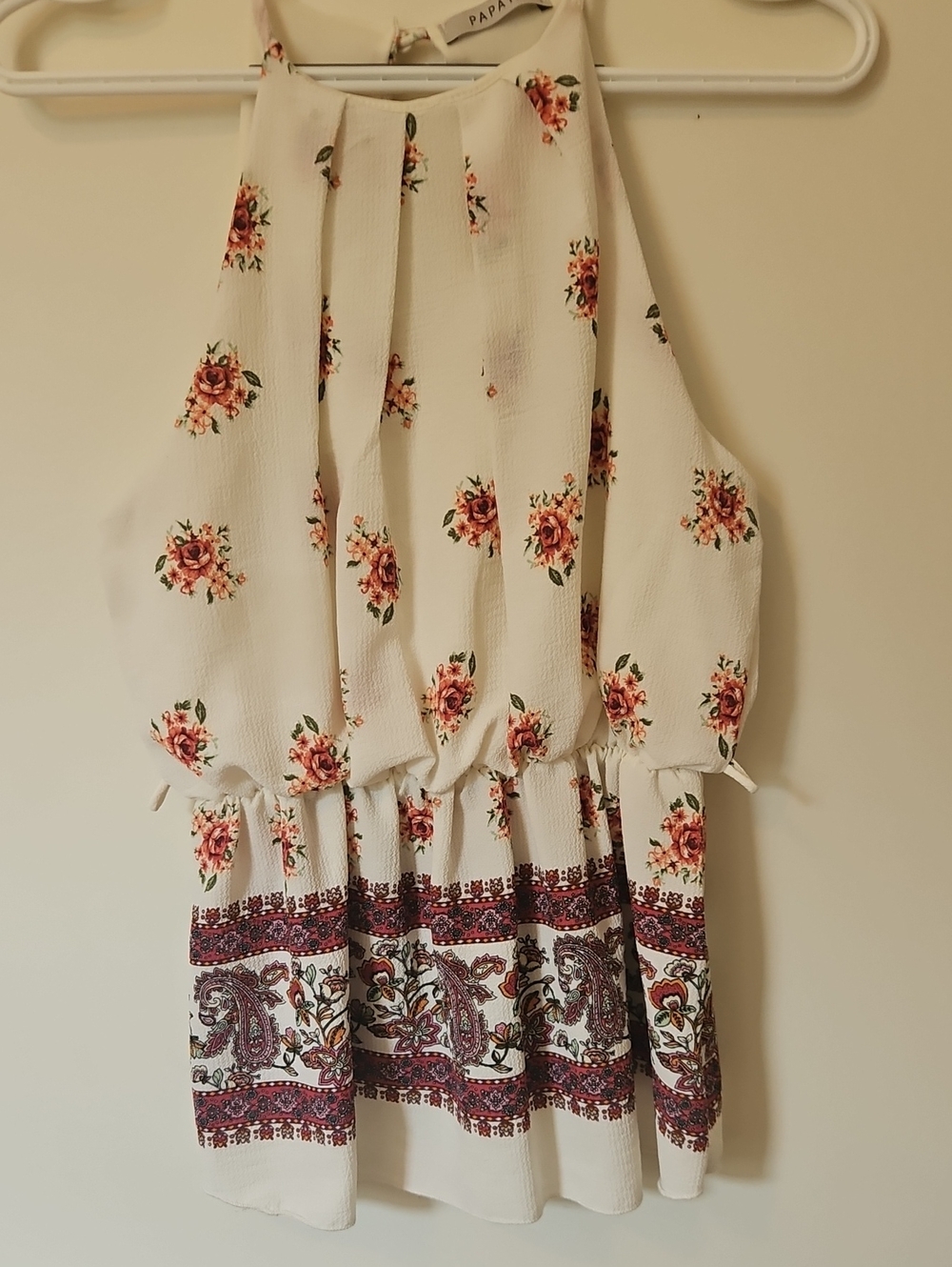 Papaya M Cream Floral Halter Camisole with Paisley Border